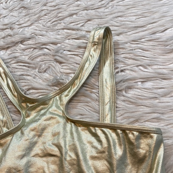 Melissa Odabash Gold Metallic Cut Out One Piece Swimsuit sz 4 - Picture 5 of 10